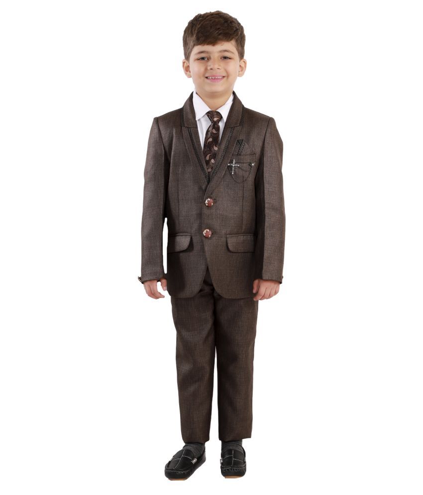     			Fourfolds Boys Cotton Blend Blazer ( Pack of 1 , Brown )