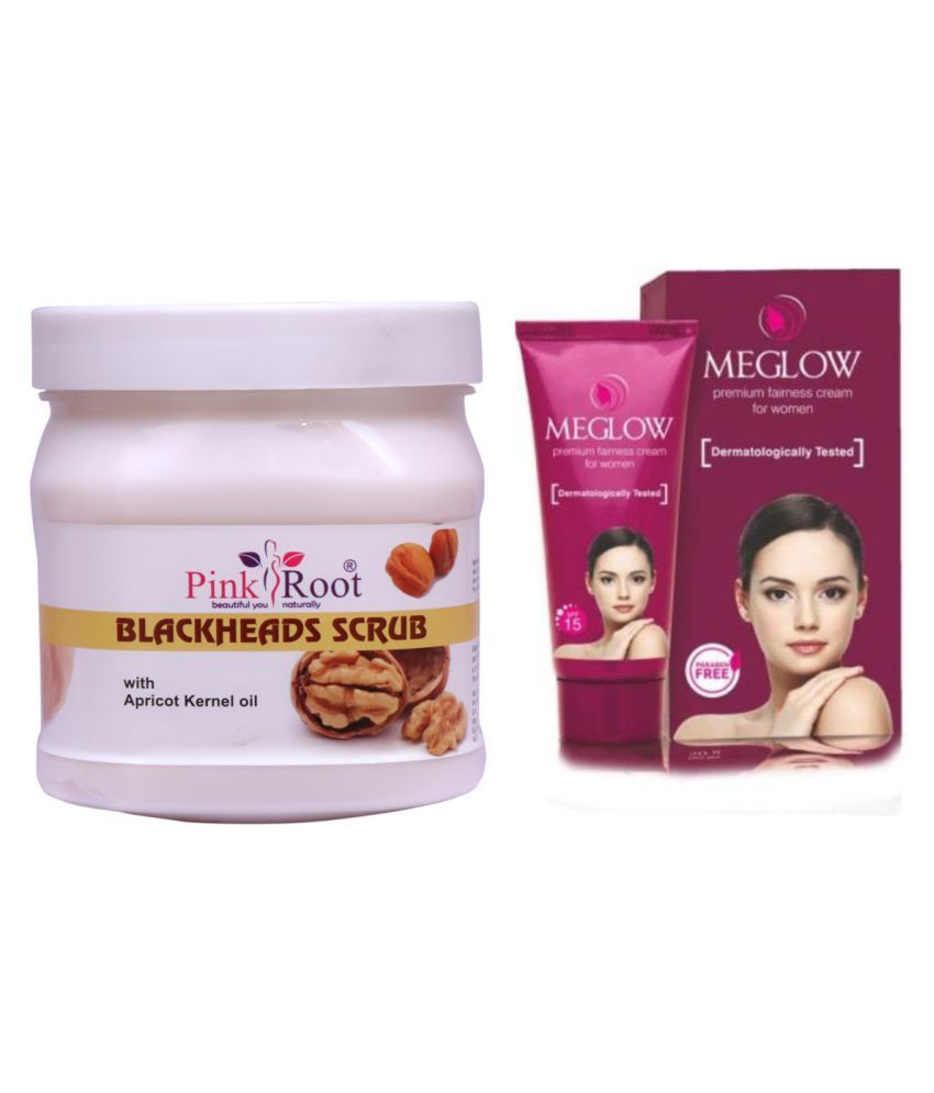 Pink Root Blackheads Scrub 500gm, Meglow Women Fairness Cream Day Cream 100 ml Pack of 2 Buy