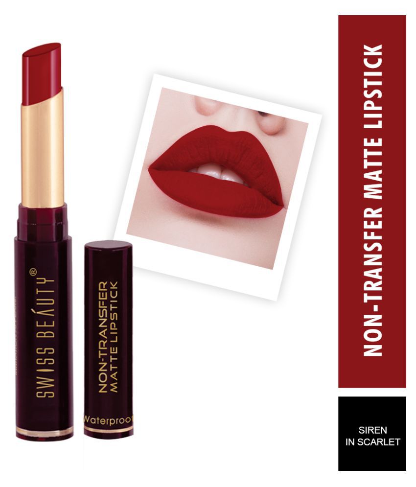     			Swiss Beauty Waterproof, Non-Transfer Lipstick (Siren In Scarlet), 2gm