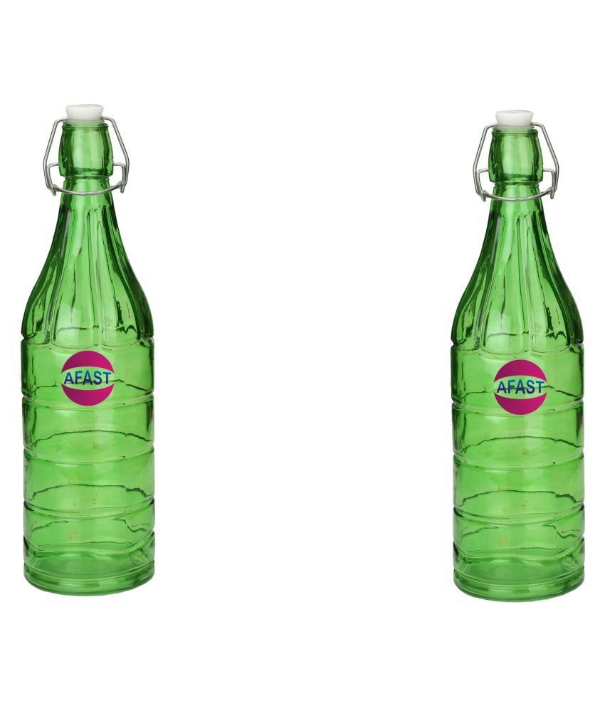     			Afast Glass Water Bottle, Green, Pack Of 2, 1000 ml