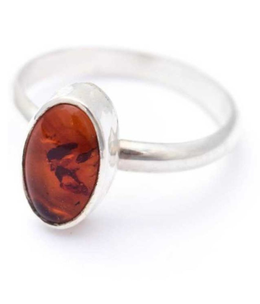 6.5 Ratti Amber RING(Anguthi) With Natural silver RING(Anguthi) by ...