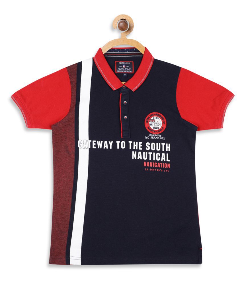 Monte Carlo - Red Cotton Blend Boy's Polo T-Shirt ( Pack of 1 )