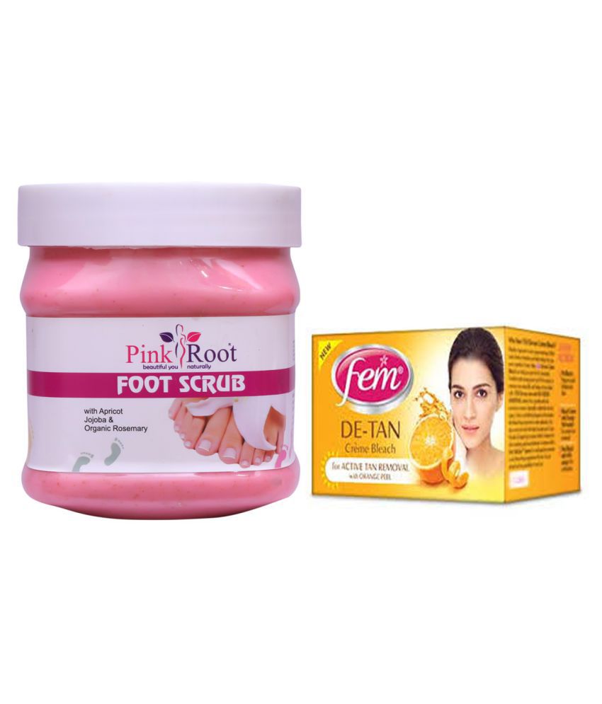 Pink Root Foot Scrub 500gm With Fem De Tan Bleach Day Cream 50 Gm Pack