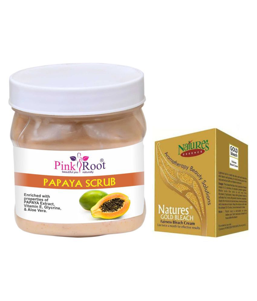 Pink Root Papaya Scrub 500gm With Fem Gold Bleach Day Cream 50 Gm Pack