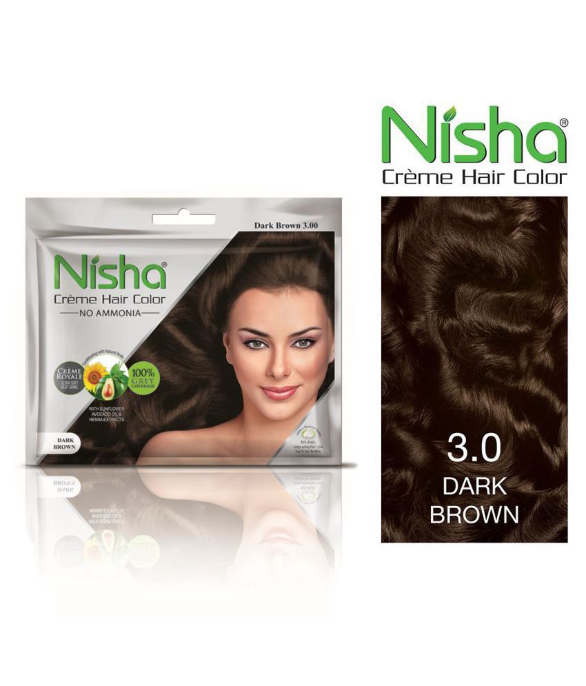     			Nisha Cream Hair Color 100% Grey Coverage Permanent Hair Color Dark Brown With Natural Herbs 40 g Pack of 10