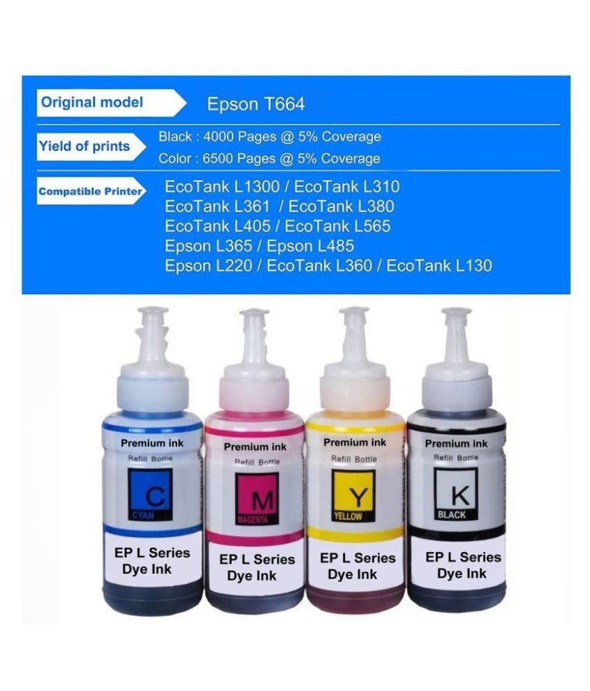 BlueBox INK FOR EPSON L360 Multicolor Pack of 4 Ink bottle for Refill ink for Epson L130,L210 