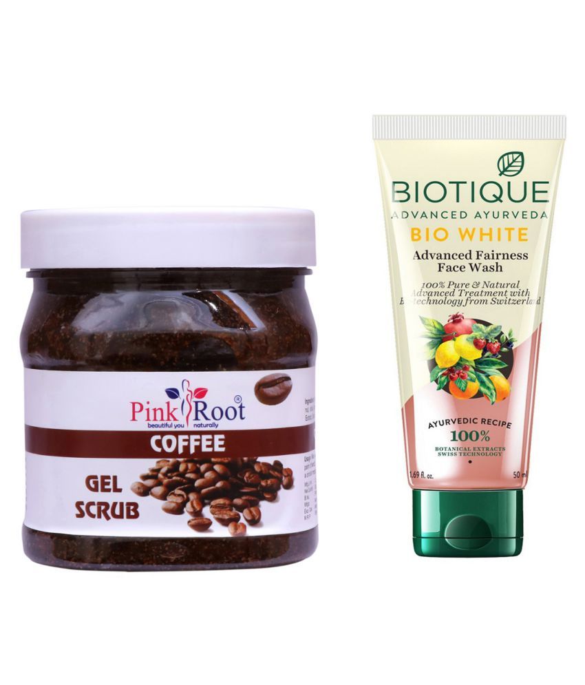 Pink Root Coffee Gel Scrub 500gm with Biotique White Face Wash 100 mL ...