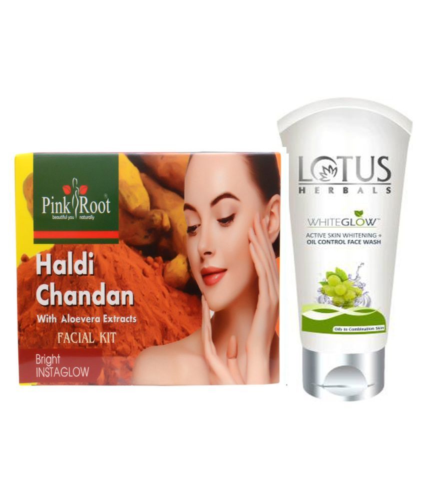 Pink Root Haldi Chandan Facial Kit with Lotus Oil Control Face Wash 100 ...