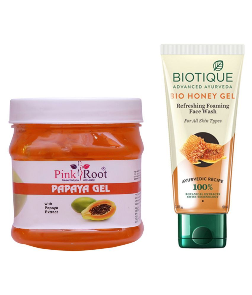 Pink Root Papaya Gel 500gm with Biotique Bio Honey Gel Face Wash 100 mL
