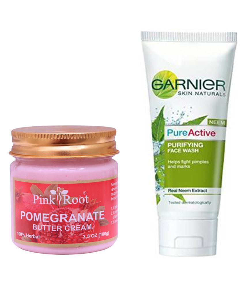 Pink Root Pomegranate Cream 100gm with Garnier Pure Active Face Wash
