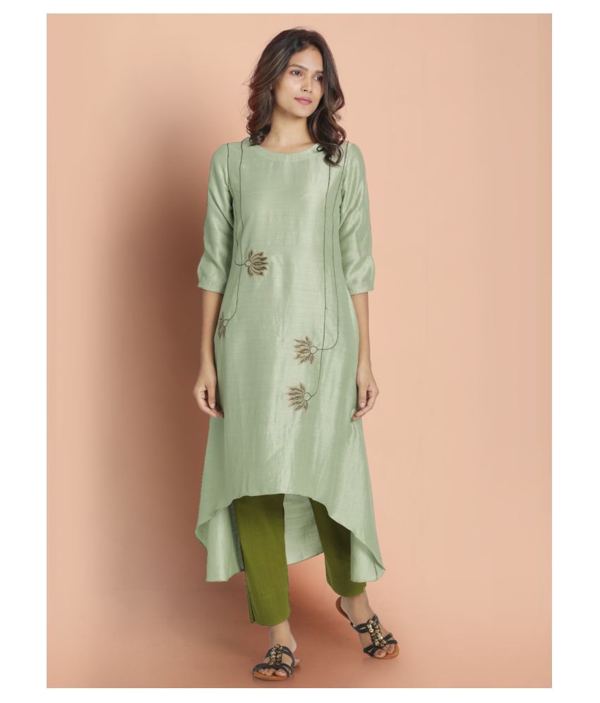 pista green silk kurti