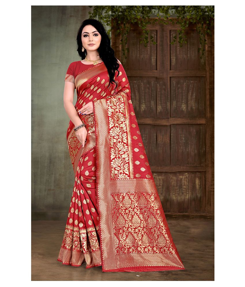     			ANJANEYA SAREE Red Banarasi Silk Saree