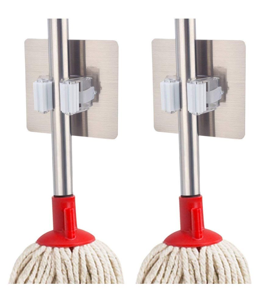     			Anti-Slip, Plastic Wall Mounted Magic Sticker Mop and Broom Hanger (Pack Of 2)