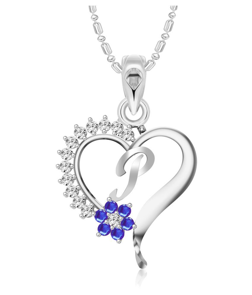     			Vighnaharta Valentine gift's Blue Flower Heart Initial LetterP Alphabet CZ Rhodium Plated Alloy Pendant for Women and Girls-[VFJ1254PR]