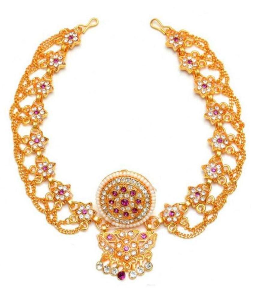 Jewar Mandi Maang Tikkas, Bodla. BOR, Tika Gold Plated Kundan Ad Cz