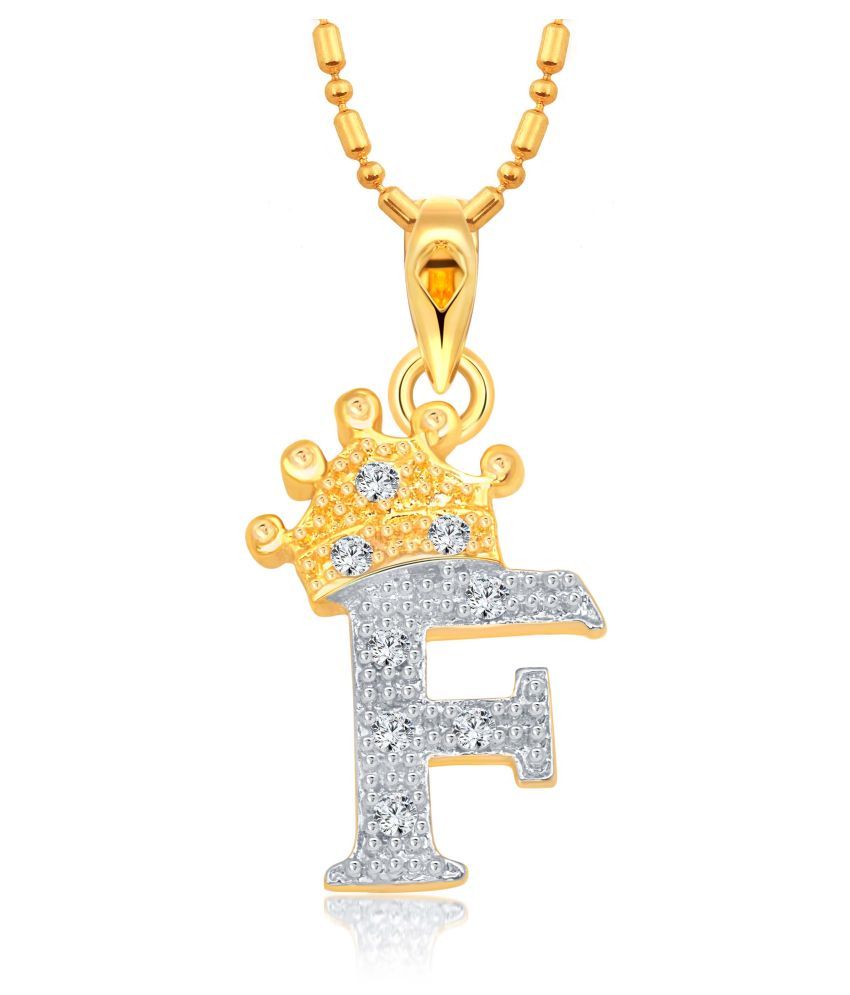     			Vighnaharta Royal Crown 'F' Letter CZ Gold and Rhodium Plated Alloy Pendant for Men and Women -[VFJ1279PG]