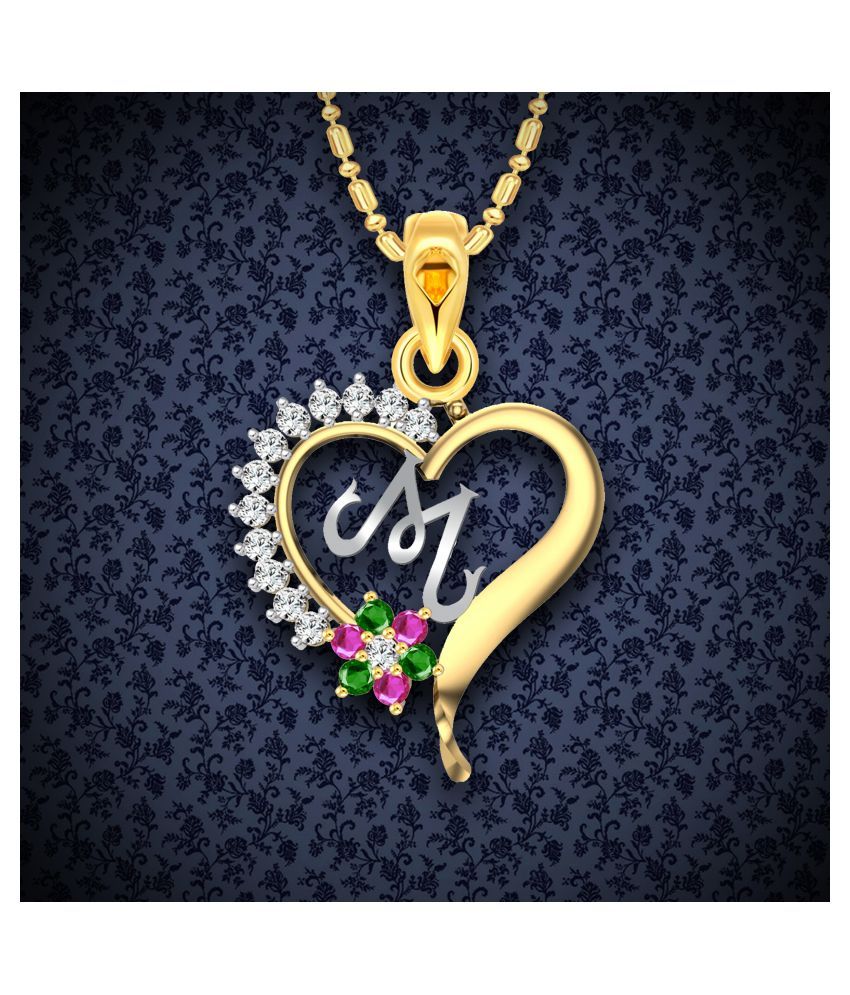     			Vighnaharta Valentine Gift Traditional Flower Heart Initial M Letter CZ Gold and Rhodium Plated Alloy Pendant for Women and Girls-[VFJ2105PG]