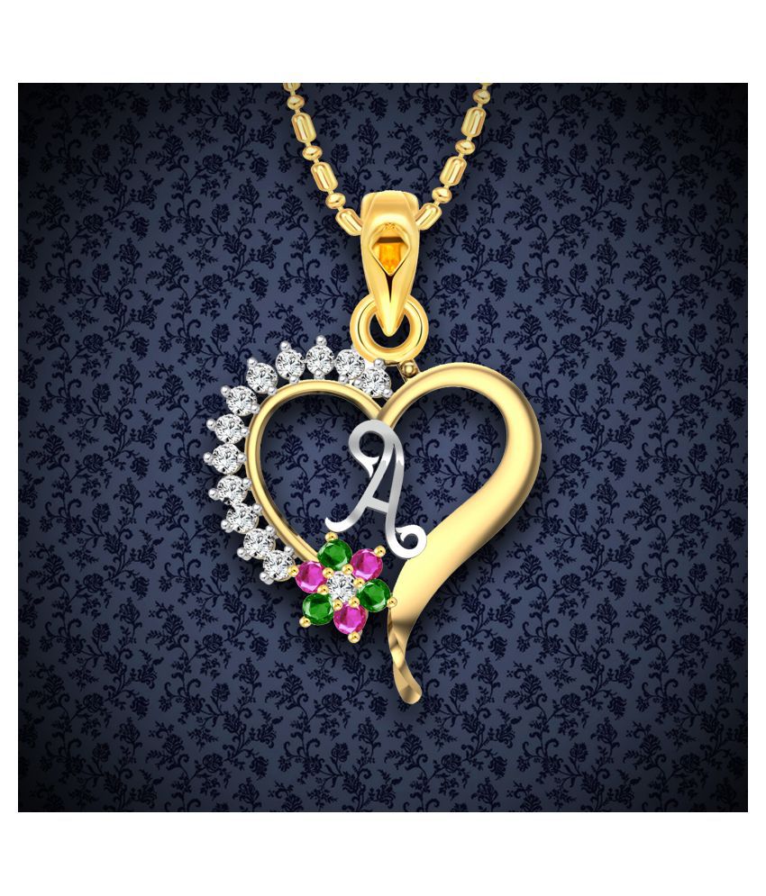     			Vighnaharta Valentine Gift Traditional Flower Heart Initial A Letter CZ Gold and Rhodium Plated Alloy Pendant for Women and Girls-[VFJ2101PG]