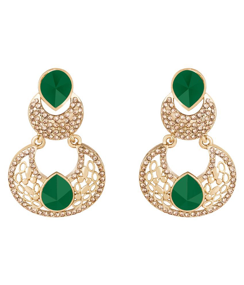     			Gold Tone Cz LCD Diamond and Polki Stone Studded Chandbali Earrings for Women and Girls