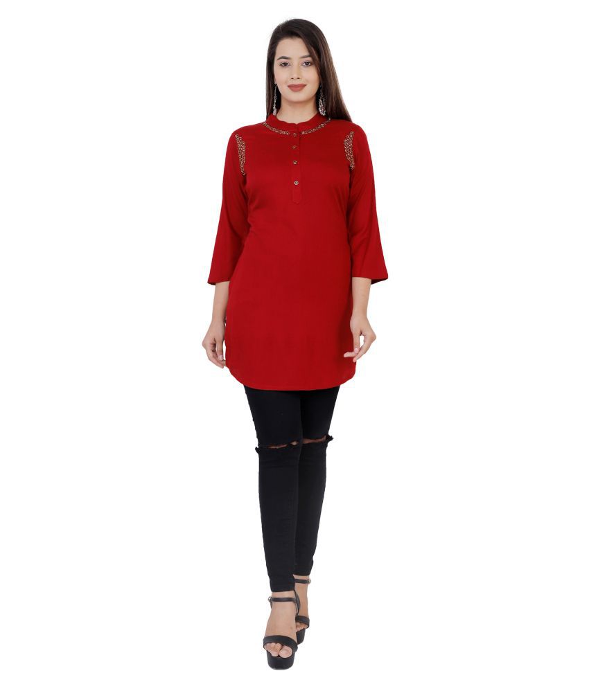     			HIGHLIGHT FASHION EXPORT - Red Rayon Women's Straight Kurti ( Pack of 1 )
