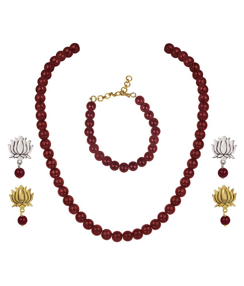     			JFL - Jewellery For Less Maroon Contemporary/Fashion Necklace set Combo Princess