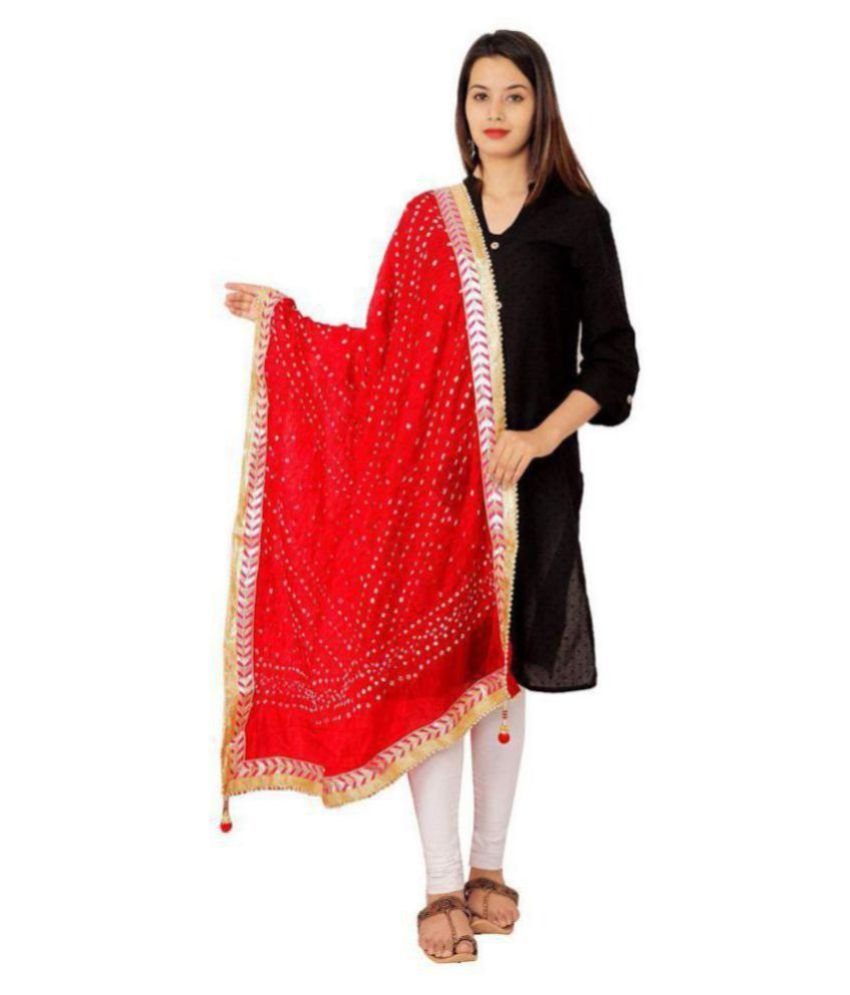     			Raj Red Art Silk Bandhej Dupatta