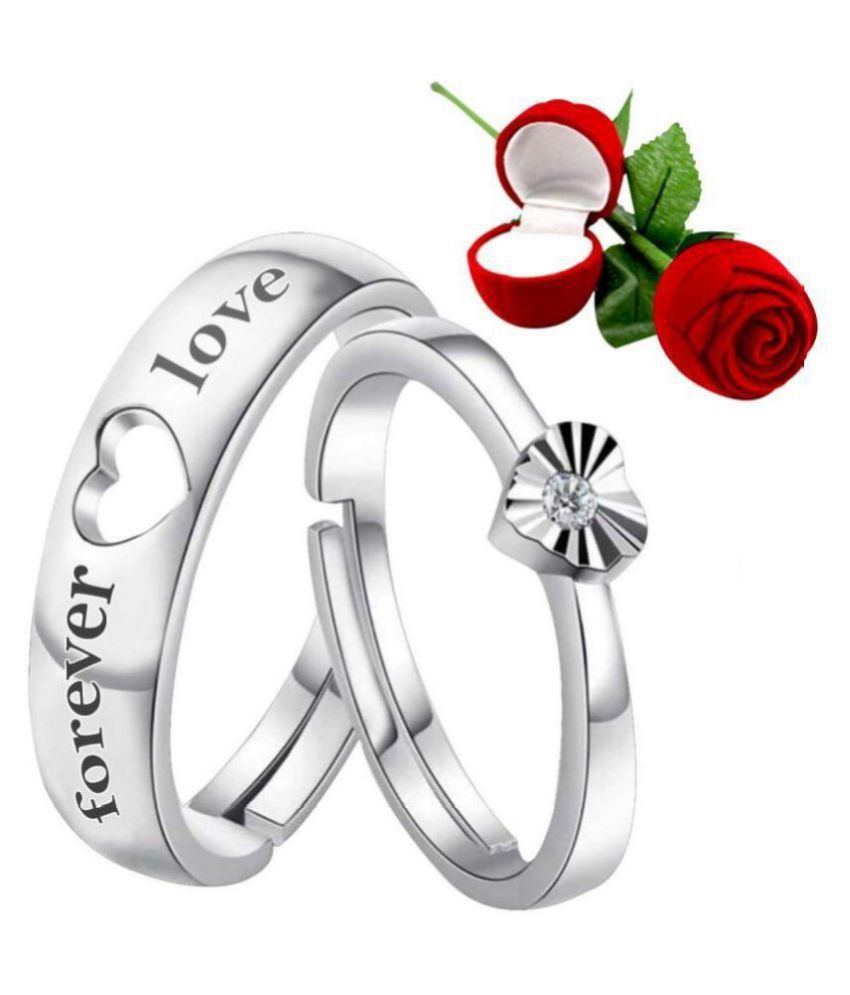     			Silver Shine Silver Plated Solitaire 'Endless Love' Heart Proposal Adjustable Couple ring for Men and Women,Couple ring for Girls and Boys-2 pieces
