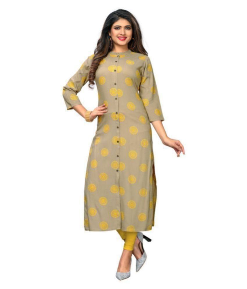     			Vbuyz Beige Rayon Straight Kurti