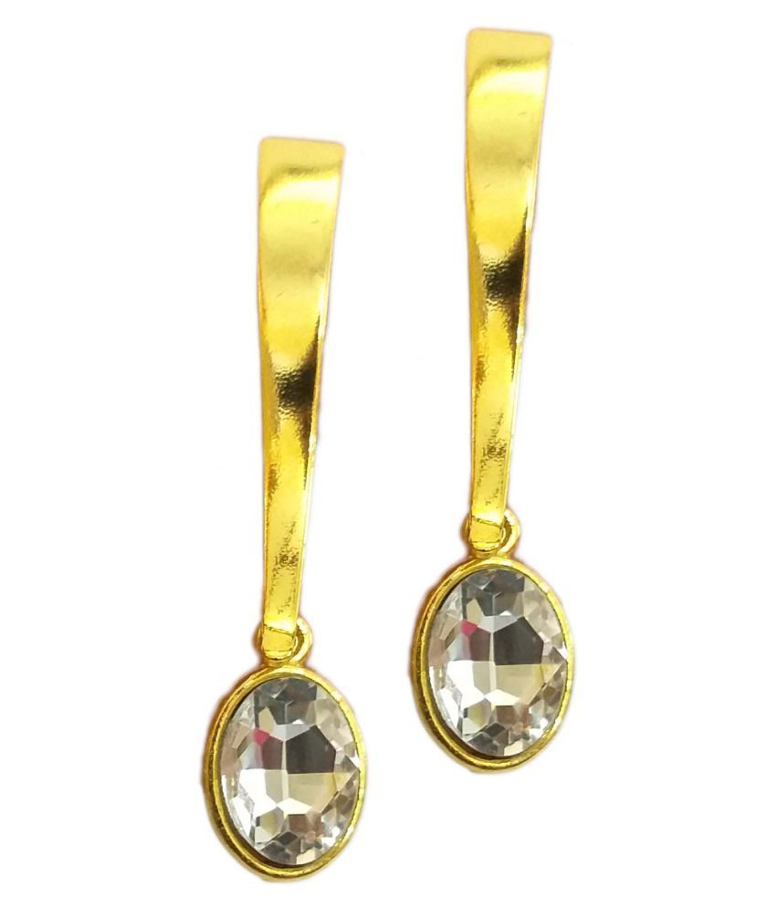 Beautiful long golden earrings with white crystal zircon