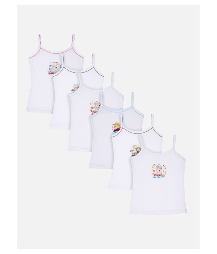    			Bodycare Girls Vest Dori Neck Sleeveless White Frozen Printed pack Of 6