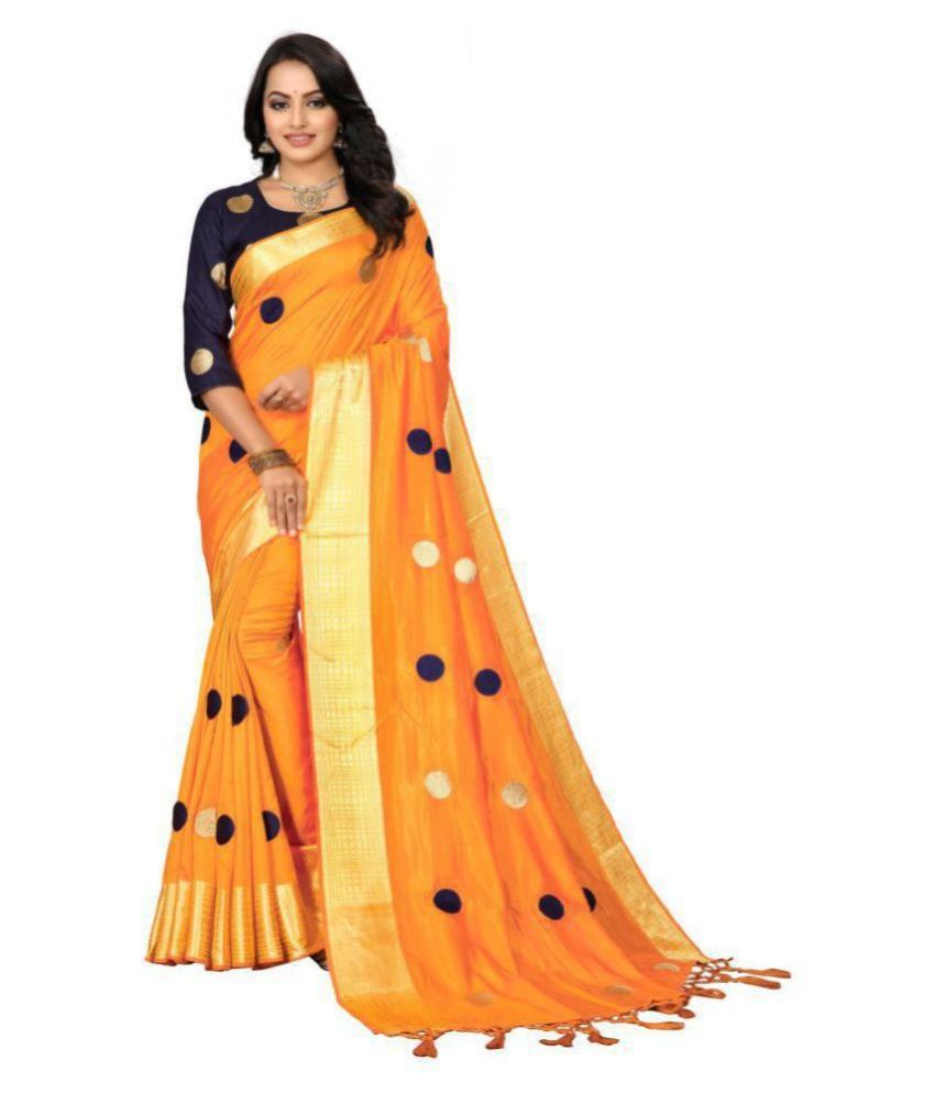     			offline selection - Orange Silk Blend Saree With Blouse Piece (Pack of 1)