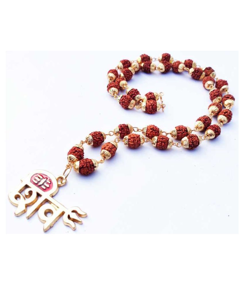     			Lord Shiv Trishul Pendant With Rudraksha Cap Mala Panchmukhi Gold-plated Wood, Brass Pendant