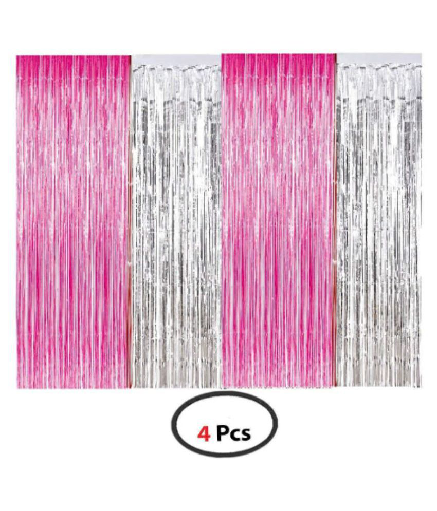     			Blooms Silver +Pink Metallic Foil Curtain Pack of 4