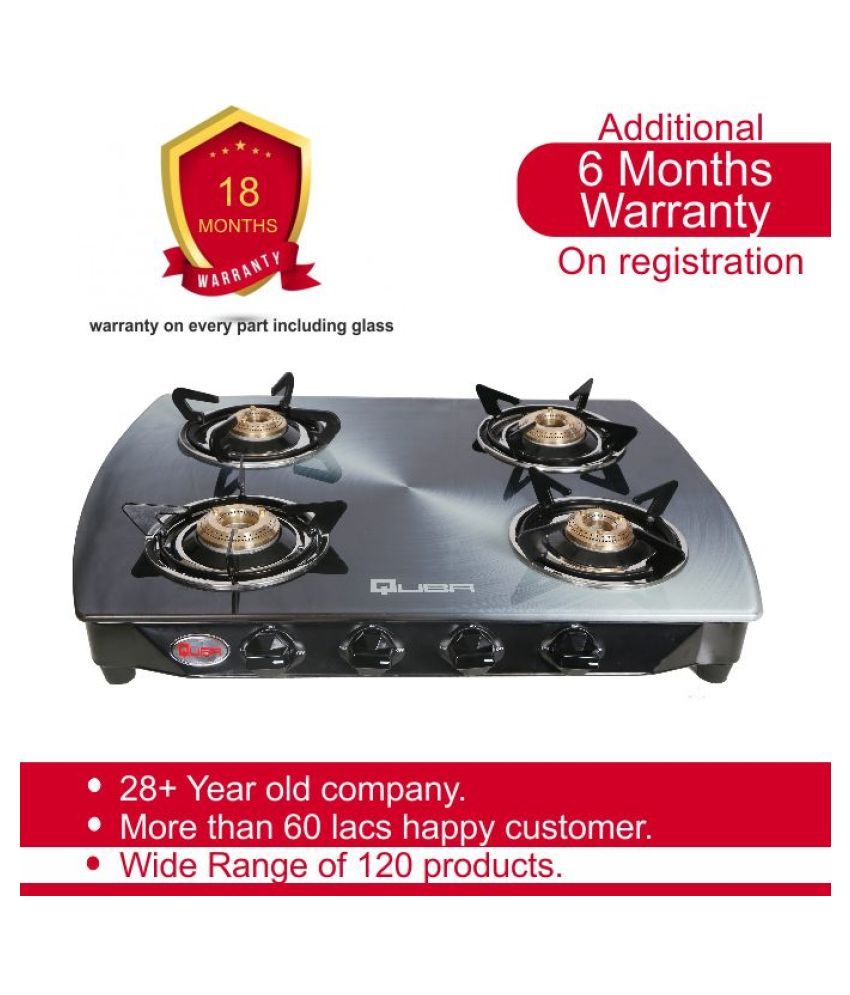 QUBA Stainless Steel 4 Burners Black Powder Coated Mild Steel Body Gas