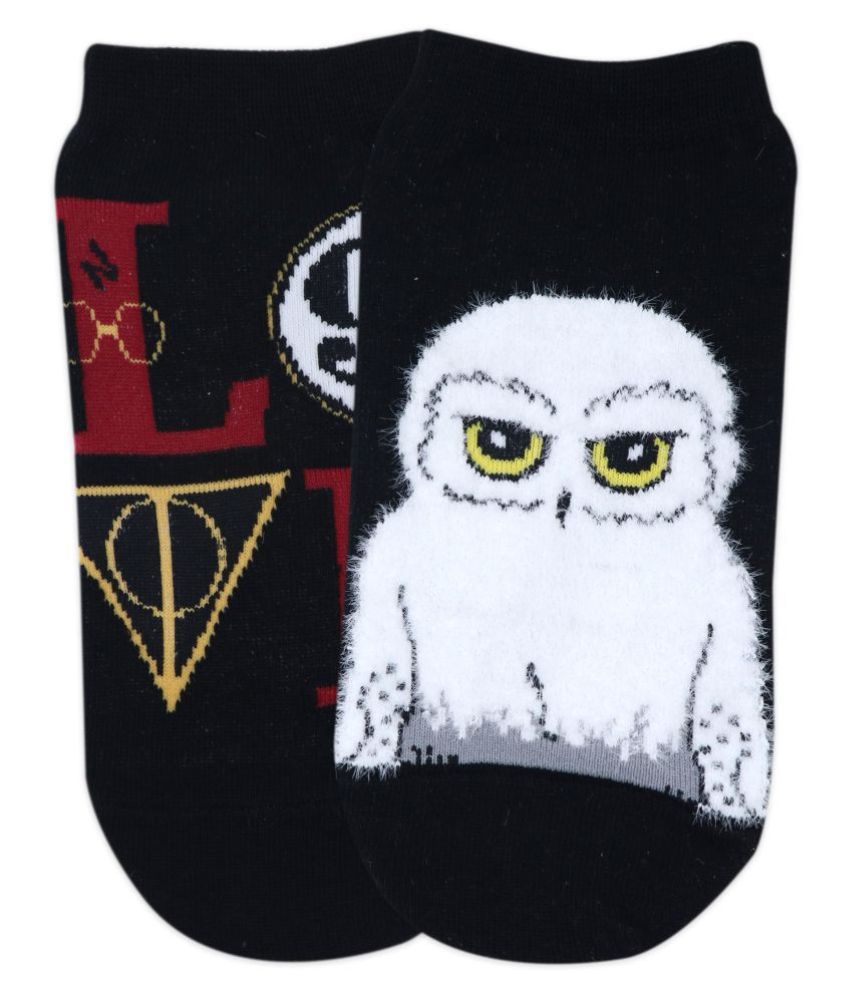 Balenzia x Harry Potter LOVE Symbol & Hedwig Fur Ankle Socks for Women (Pack of 2)- Black & White