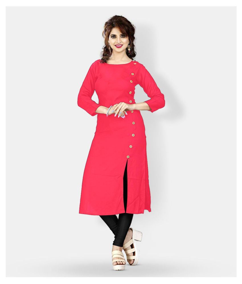     			HF Holyday Fashion Red Rayon Straight Kurti