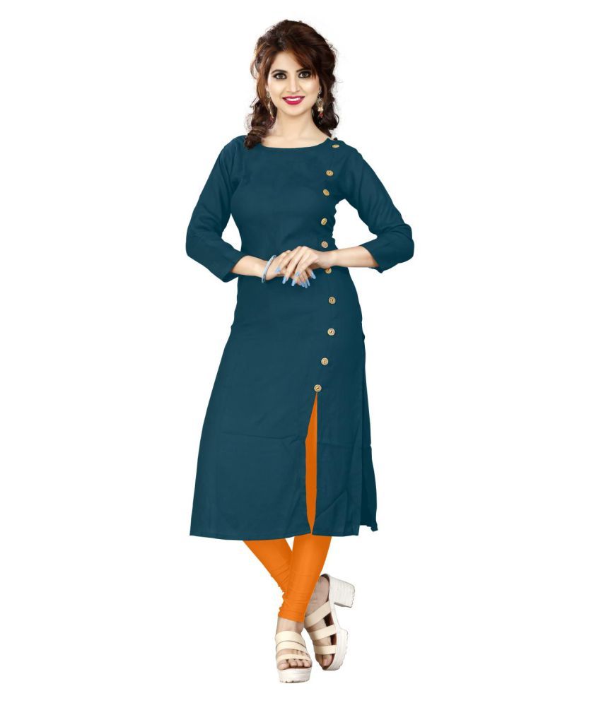     			HF Holyday Fashion Turquoise Rayon Straight Kurti