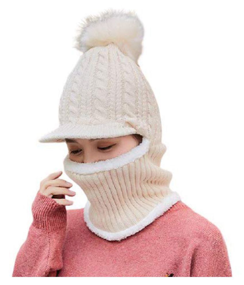     			Penyan™ Full face Winter Off White Hat Visor Cap