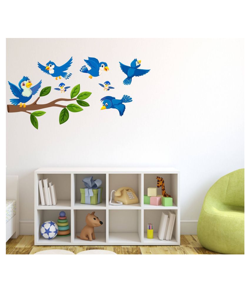     			Wallzone Birds Family Love Sticker ( 100 x 50 cms )