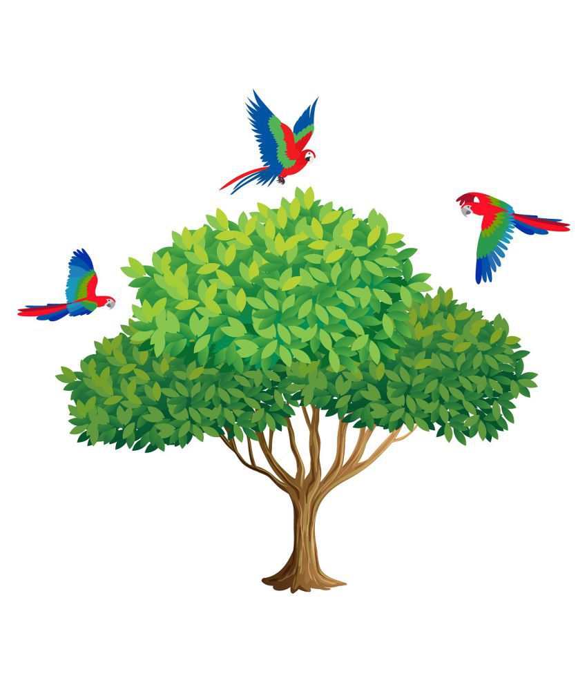     			Wallzone Colorfull Birds On Tree Sticker ( 80 x 90 cms )