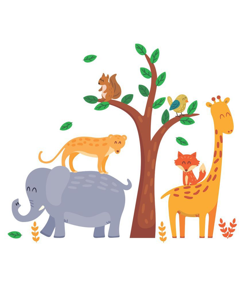    			Wallzone Jungle Animals Sticker ( 80 x 70 cms )
