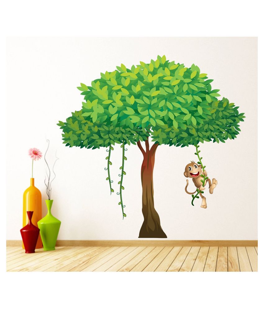     			Wallzone Tree with Monkey Sticker ( 70 x 70 cms )