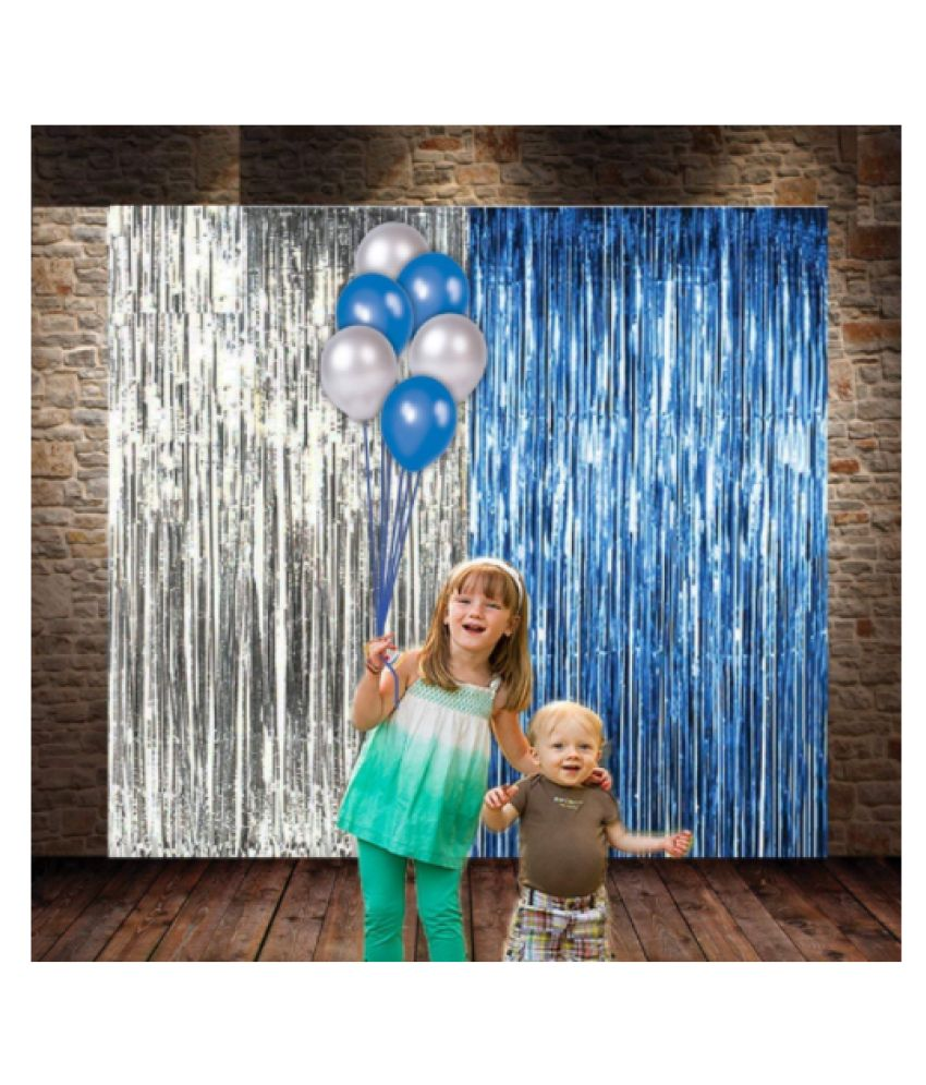     			Blooms Blue & Silver Curtain combo - Pack of 54 Pcs.