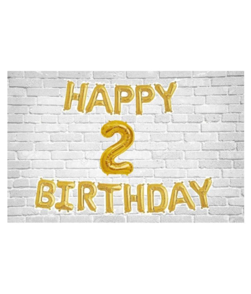     			Happy Birthday (Golden) with Numeric no. 2 (Pack of 14)