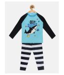 Lazy Shark Pack of 1 Girls Cotton Blend Night Suit Set ( Navy Blue )