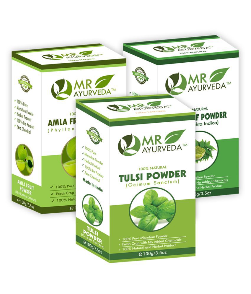     			MR Ayurveda 100% Pure Tulsi, Amla and Neem Powder Face Pack Masks 300 gm Pack of 3