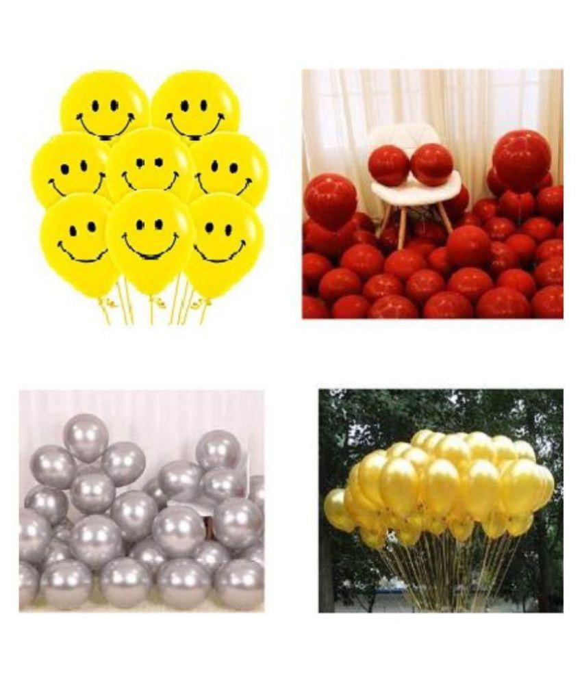     			Pixelfox Complete Party Combo Balloons (Gold, Silver, Red, Smiley Yellow, Pack of 50)