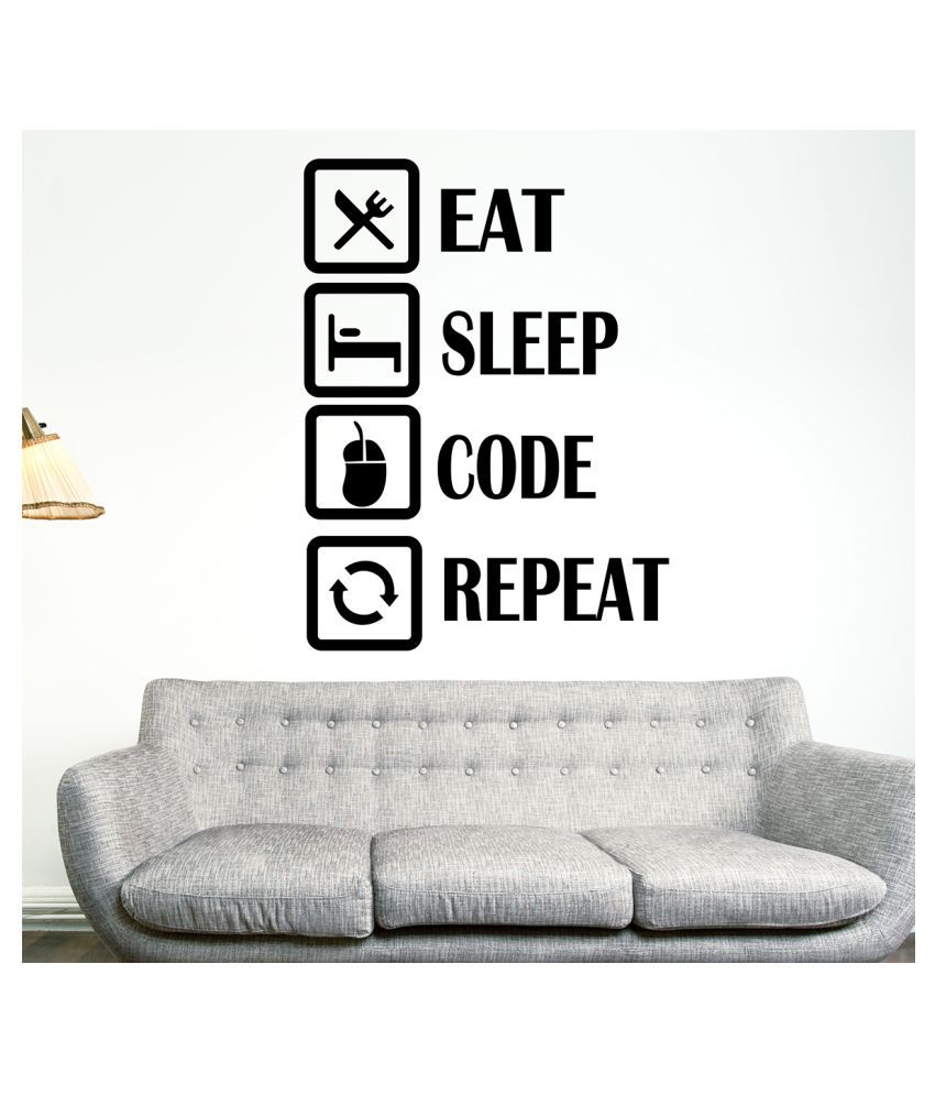     			Wallzone Eat Sleep Code Repeat Sticker ( 70 x 75 cms )