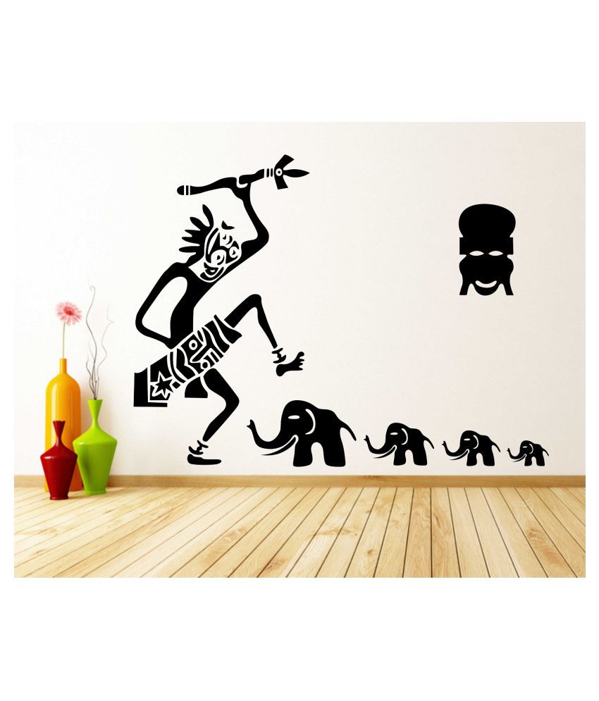     			Wallzone Elephant and Tribes Sticker ( 70 x 75 cms )