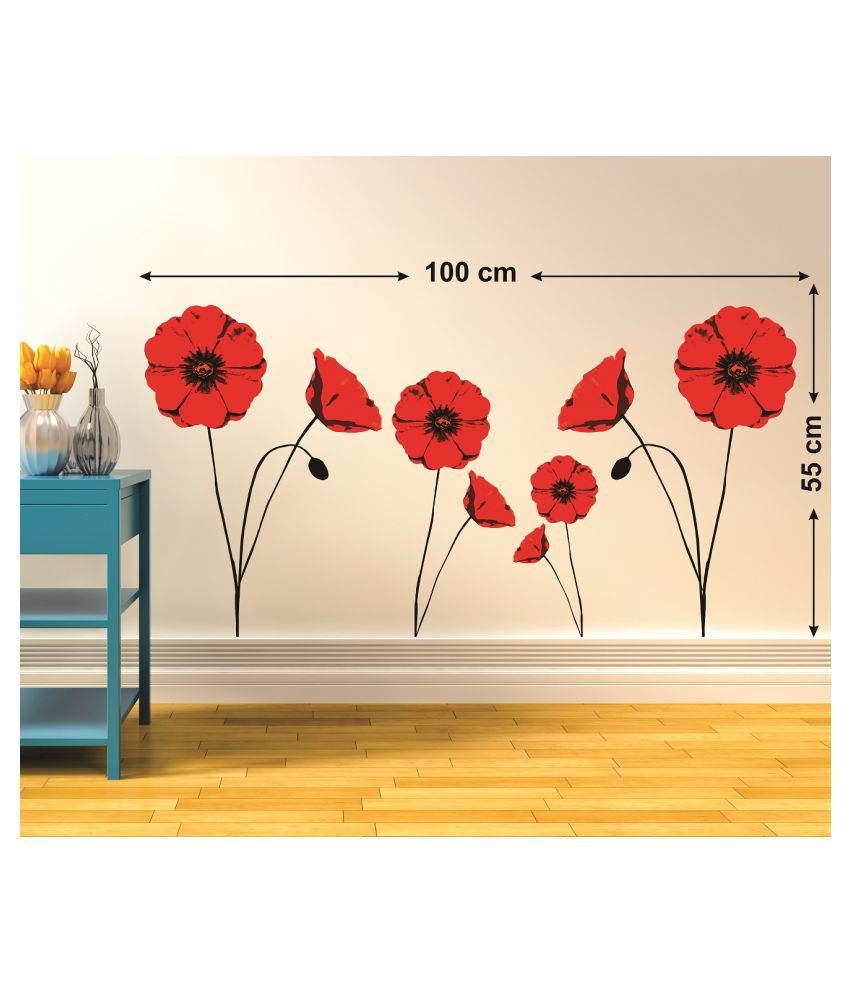     			Wallzone Red Flowers Sticker ( 70 x 75 cms )